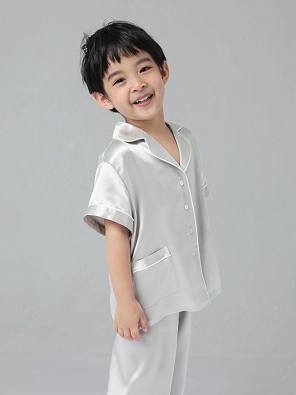 19 Momme Boys and Girls Short-sleeve Silk Pajamas Set